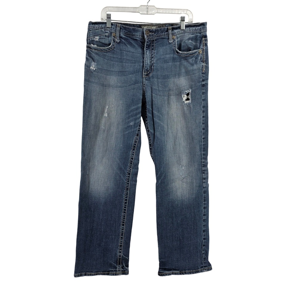 BKE Seth Straight Leg Distressed Jeans Mens 34R Medium Wash Blue Denim